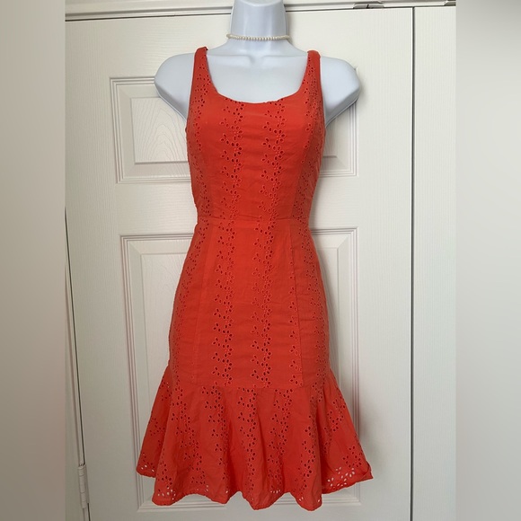 White House Black Market Orange/Salmon 100% Cotton Dress - Picture 4 of 11
